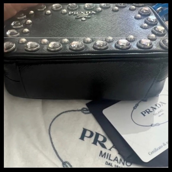 *PRADA* Bijoux Crystal Studded *Mini* Saffiano Patent Crossbody - Picture 11 of 12